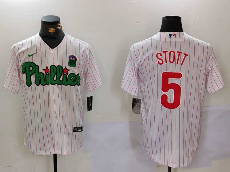 Mens Philadelphia Phillies #5 Bryson Stott White Green Cool Base Stitched Jersey